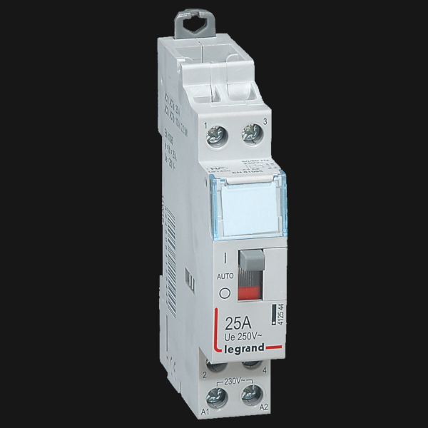 Contacteur de puissance CX³ bobine 24V~ sans commande manuelle 2 Pôles 250V~ 16A contact O+F 1 module LEGRAND 412503